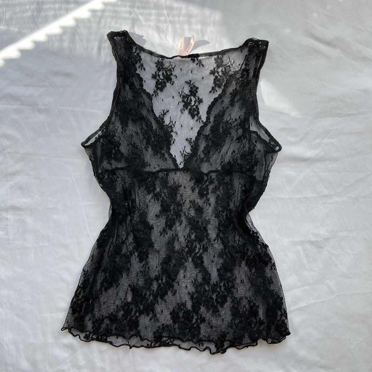 Black sheer lace floral tank top #y2k #trendy... - Depop