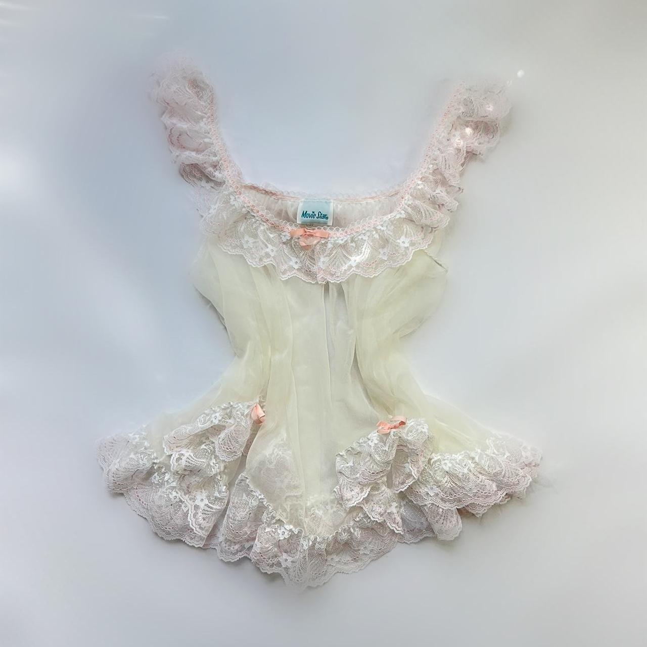 Vintage pink lace babydoll tank. flaw shown... Depop