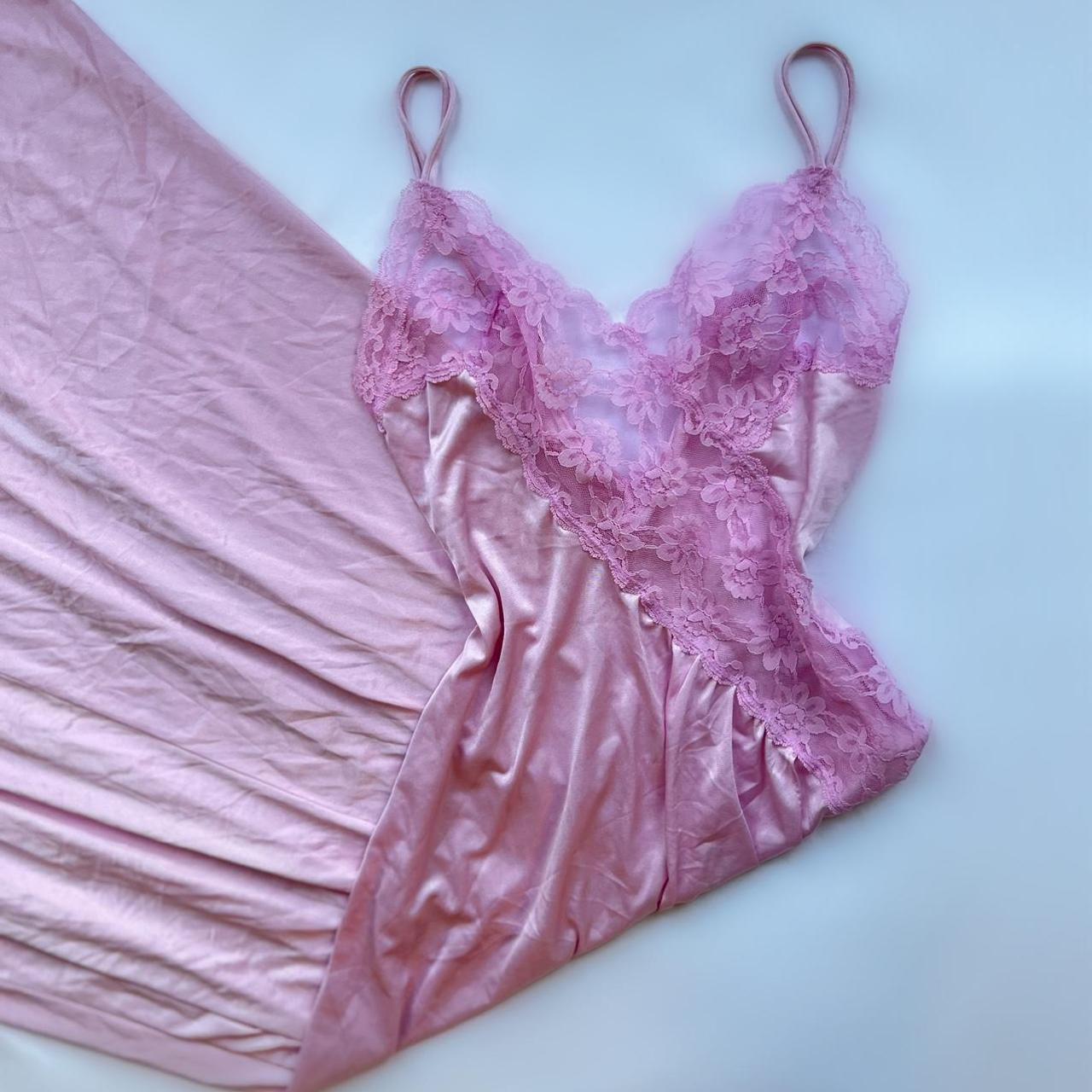 Vintage pink lace lingerie slip dress 44” long... - Depop