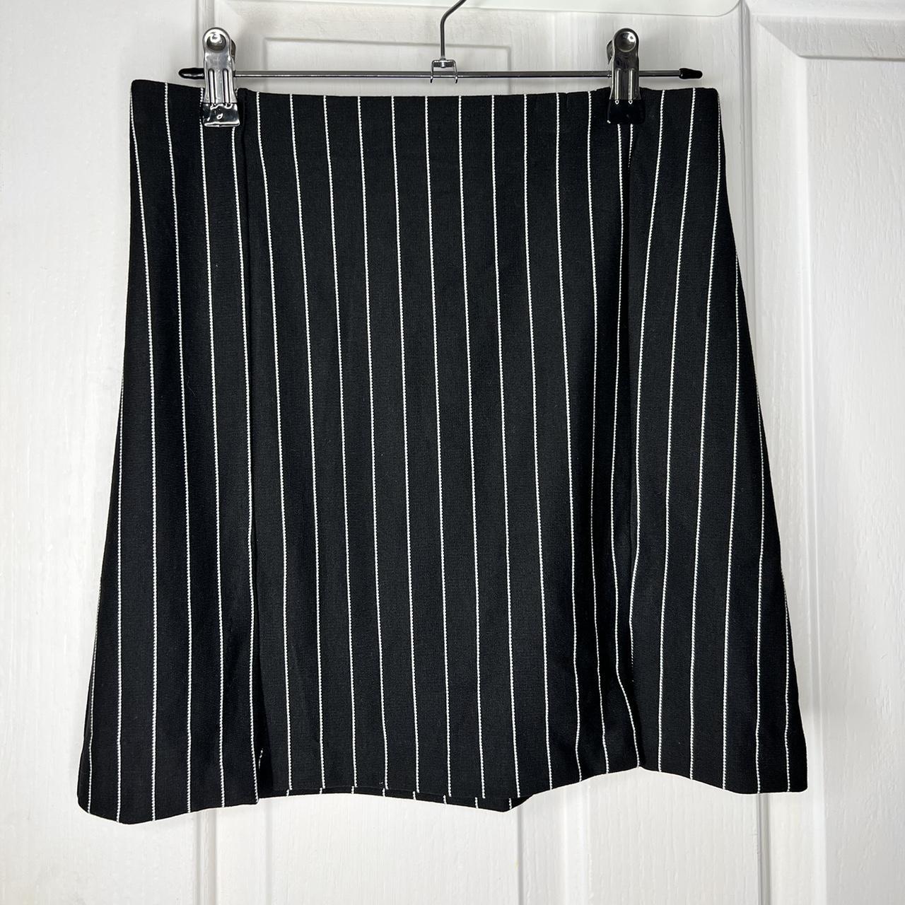 Black Pinstripe Mini Skirt With Slits Never Worn... - Depop