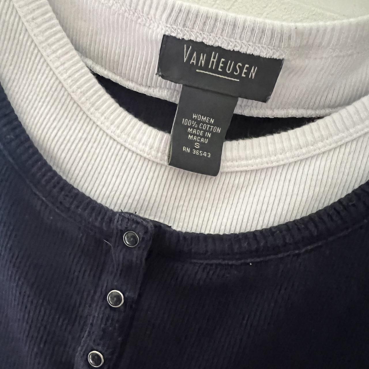 Van Heusen Women's Navy and White Vest | Depop