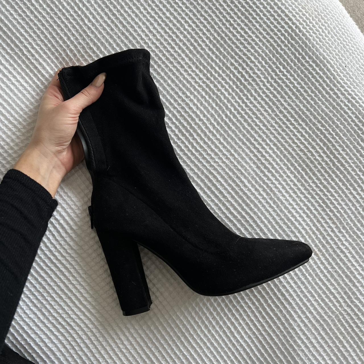 Black suede ankle boot block heel Size 4 #ankle... - Depop