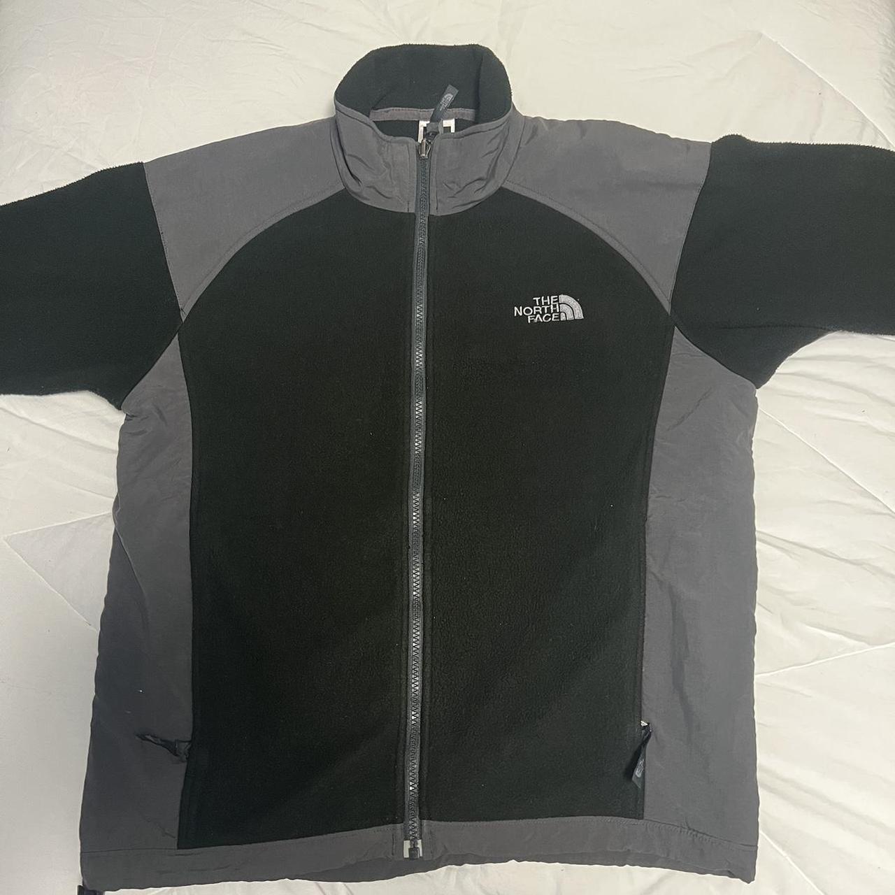 Black and Grey North Face Fleece Jacket Size:... - Depop