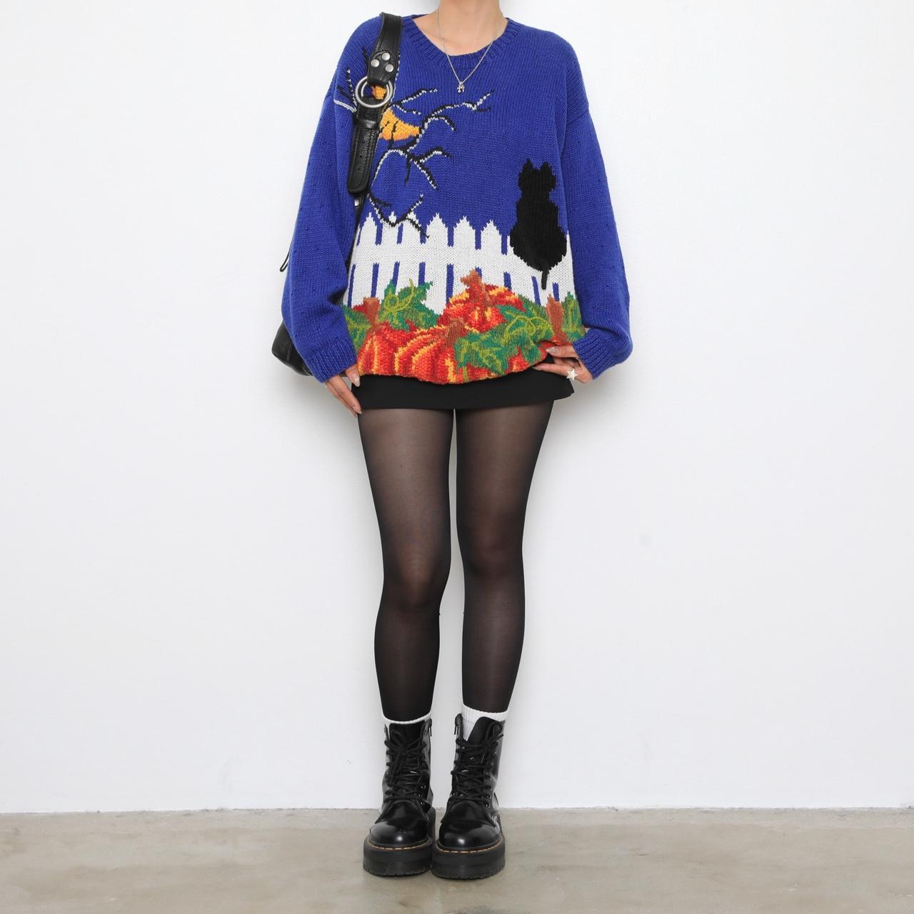 Marisa christina women's vintage preloved blue and orange indie grunge skater jumper
