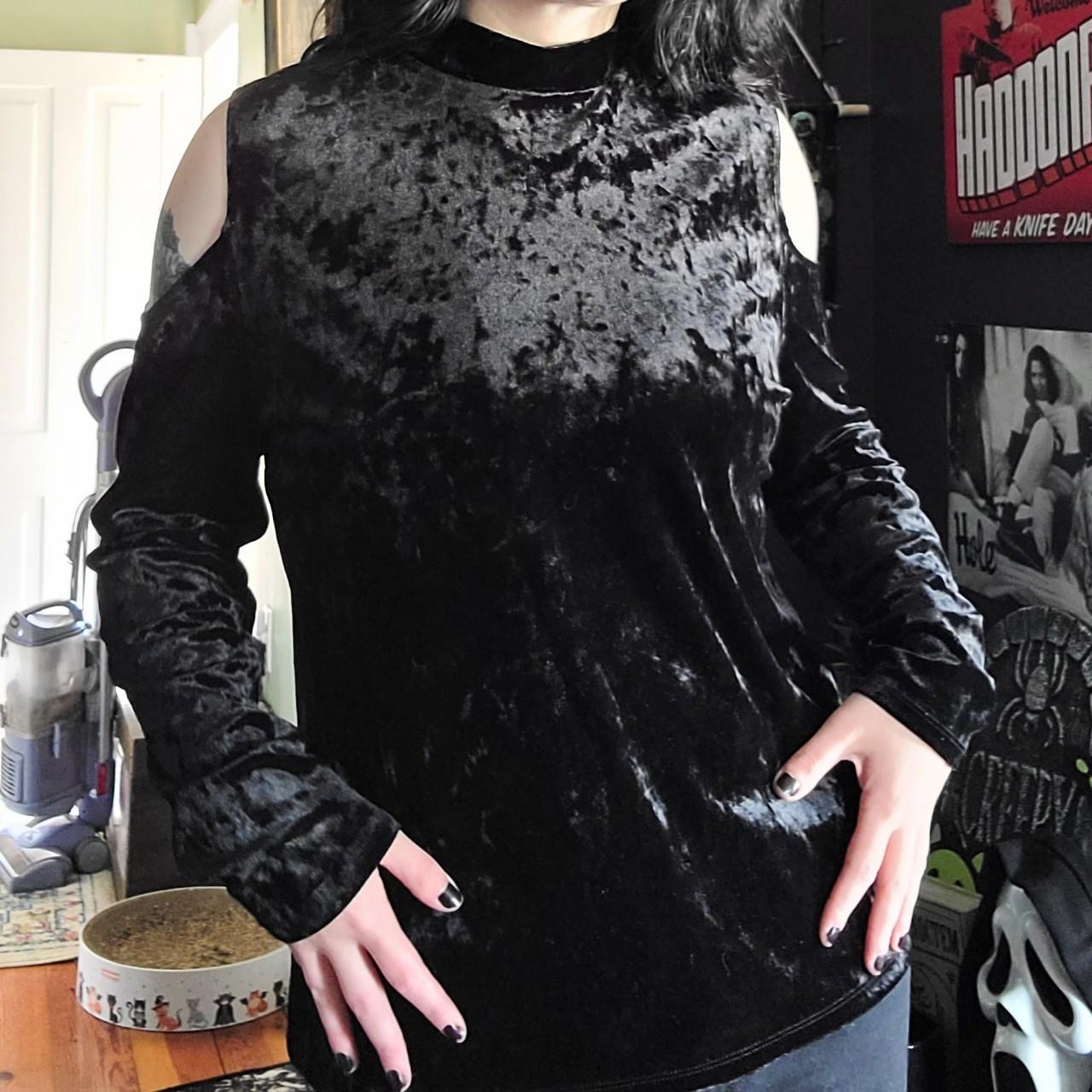 Black velvet cold shoulder clearance top