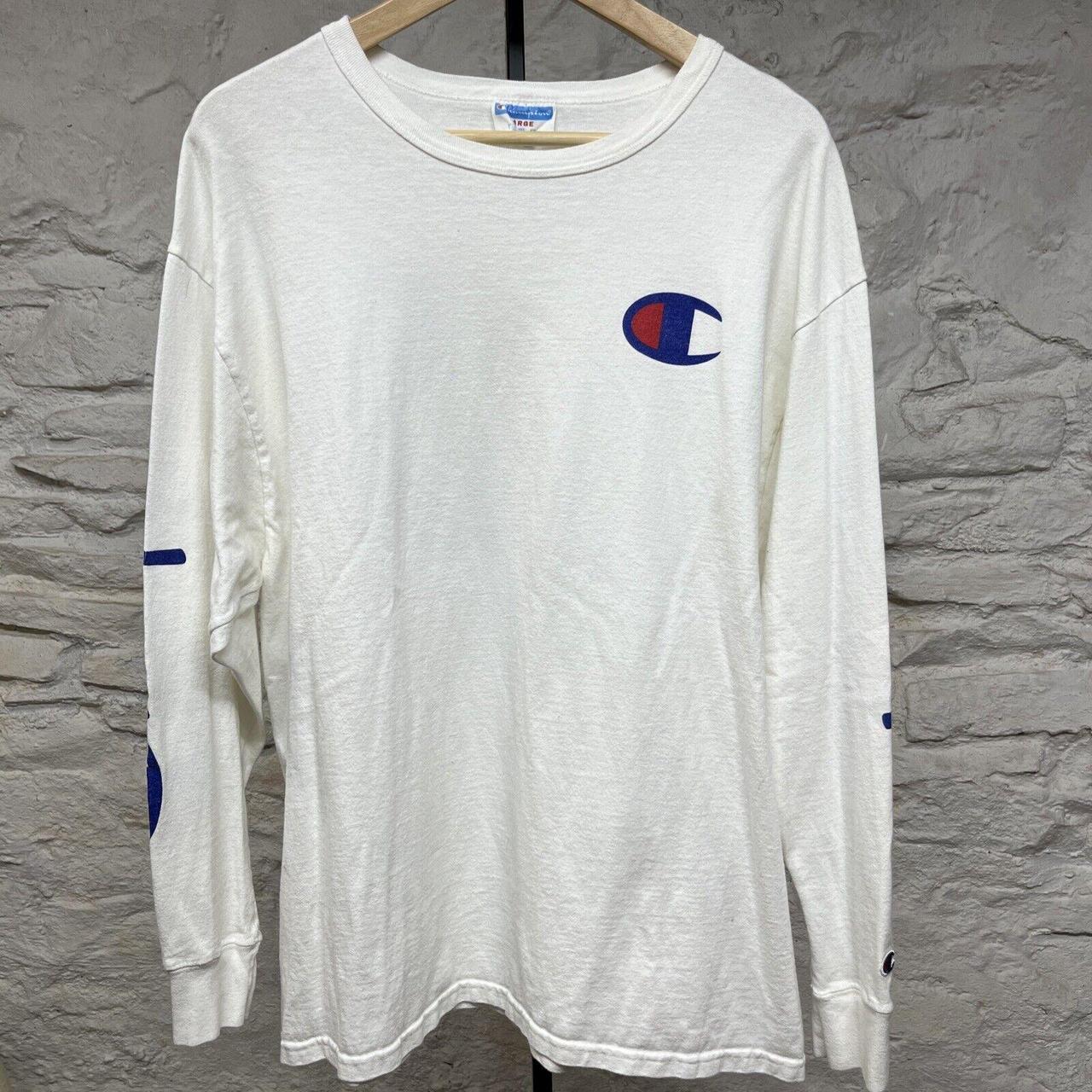 Champion Men s Classic Jersey Long Sleeve Tee Big C Logo White XL