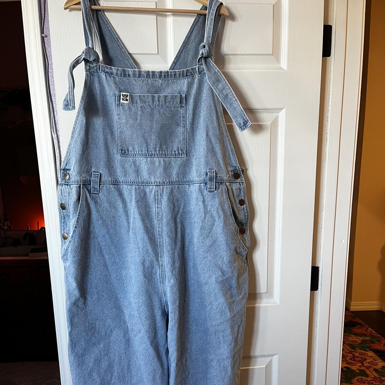 Lucy and Yak Women's Blue and White Dungarees-overalls | Depop