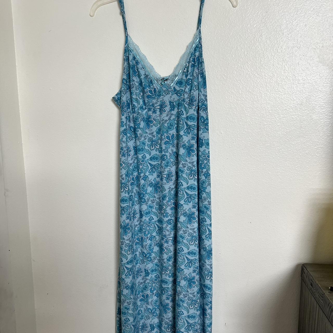 Vintage long slip maxi dress with blue floral... Depop