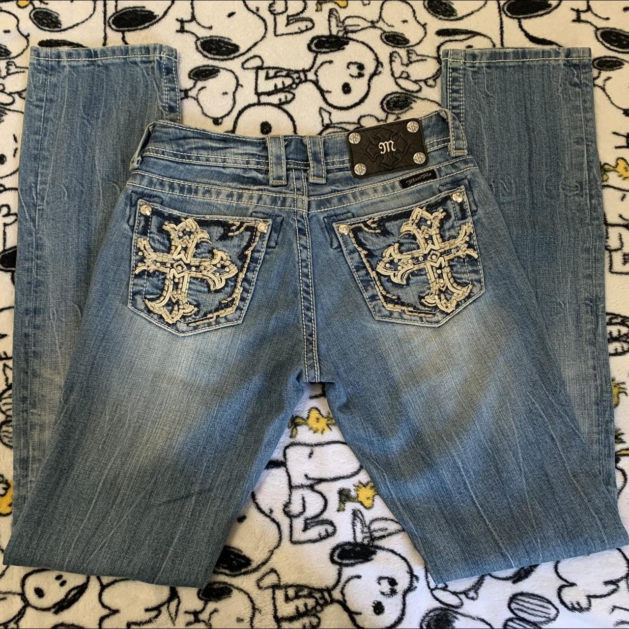 low rise cross miss me jeans straight legged size... - Depop