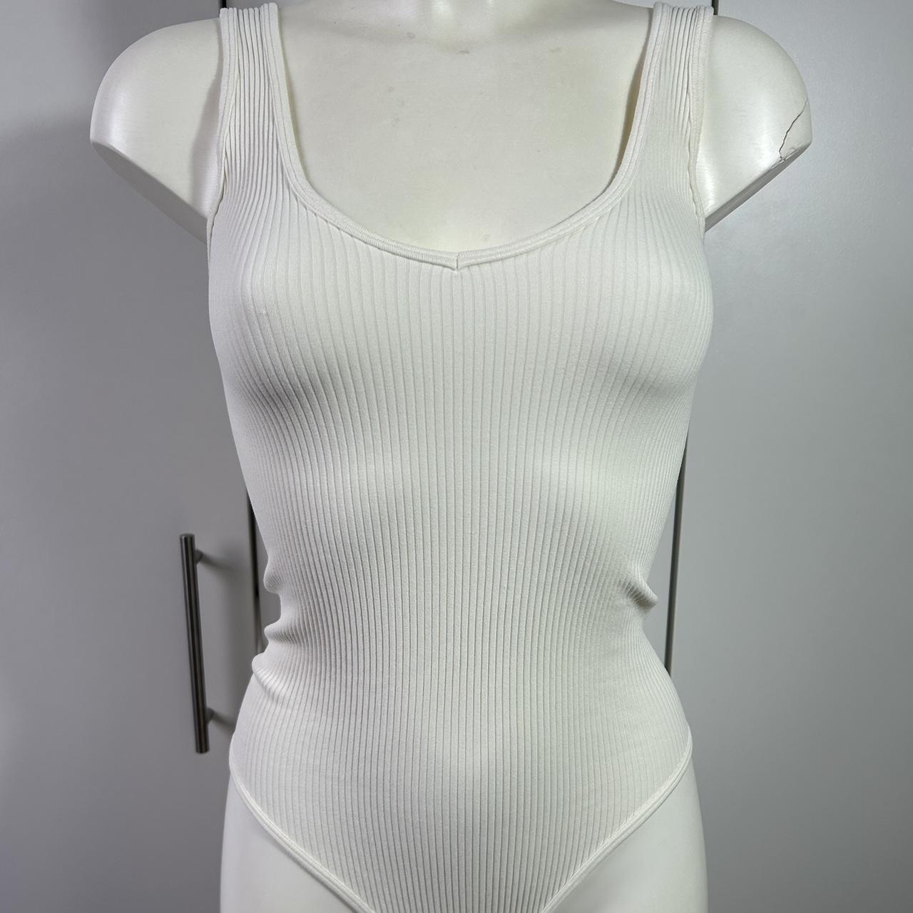 White Ribbed Thong Bodysuit