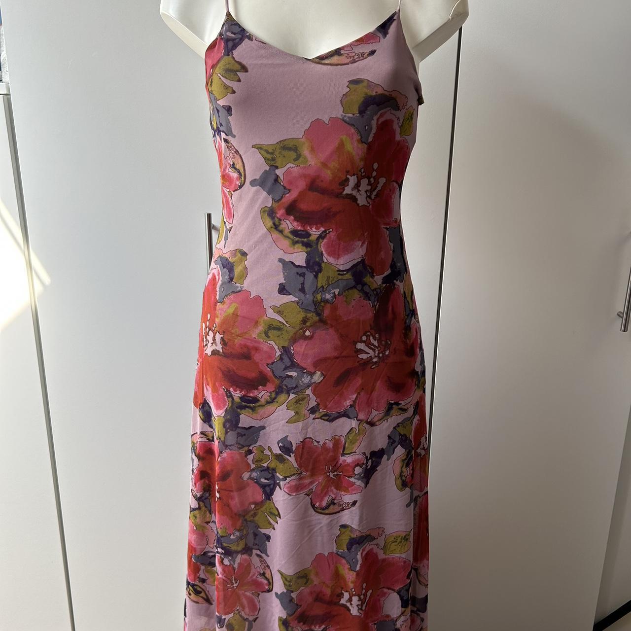 Urban Outfitters Pink Mesh Maxi Bloom Dress Size... - Depop