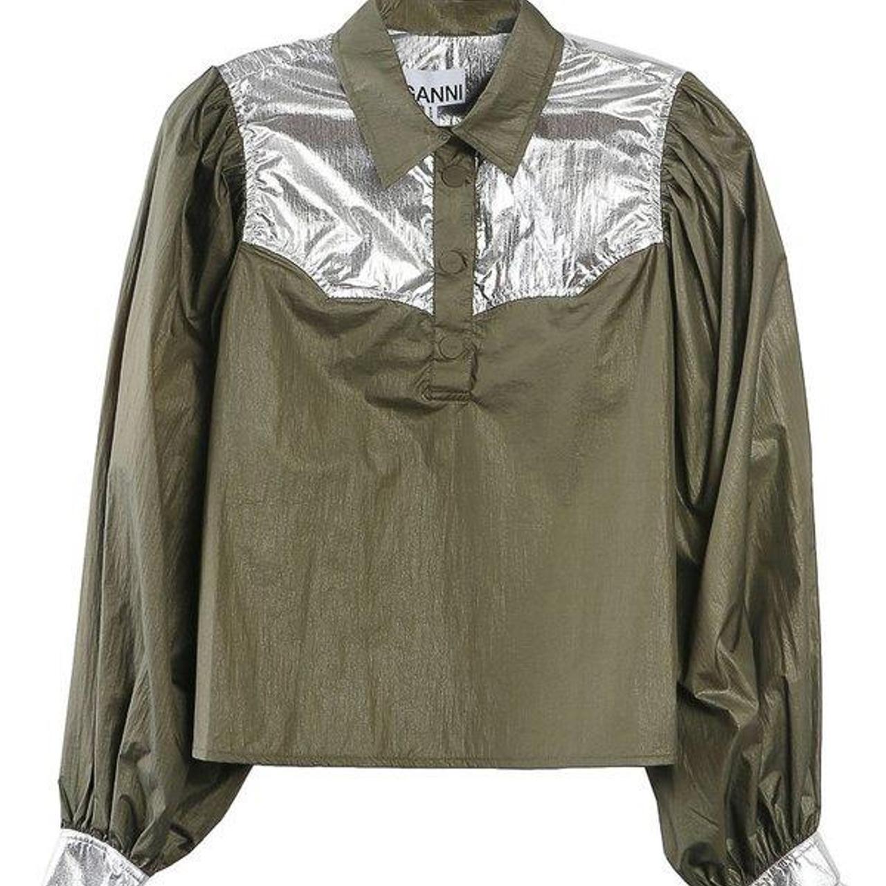 Ganni Women's Silver and Green Blouse (2)
