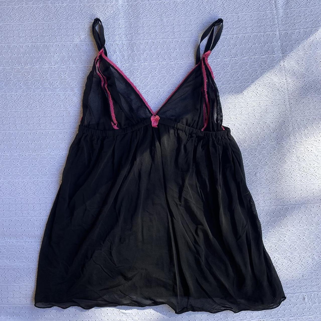 Y2K one size lingerie black with pink detail top - Depop