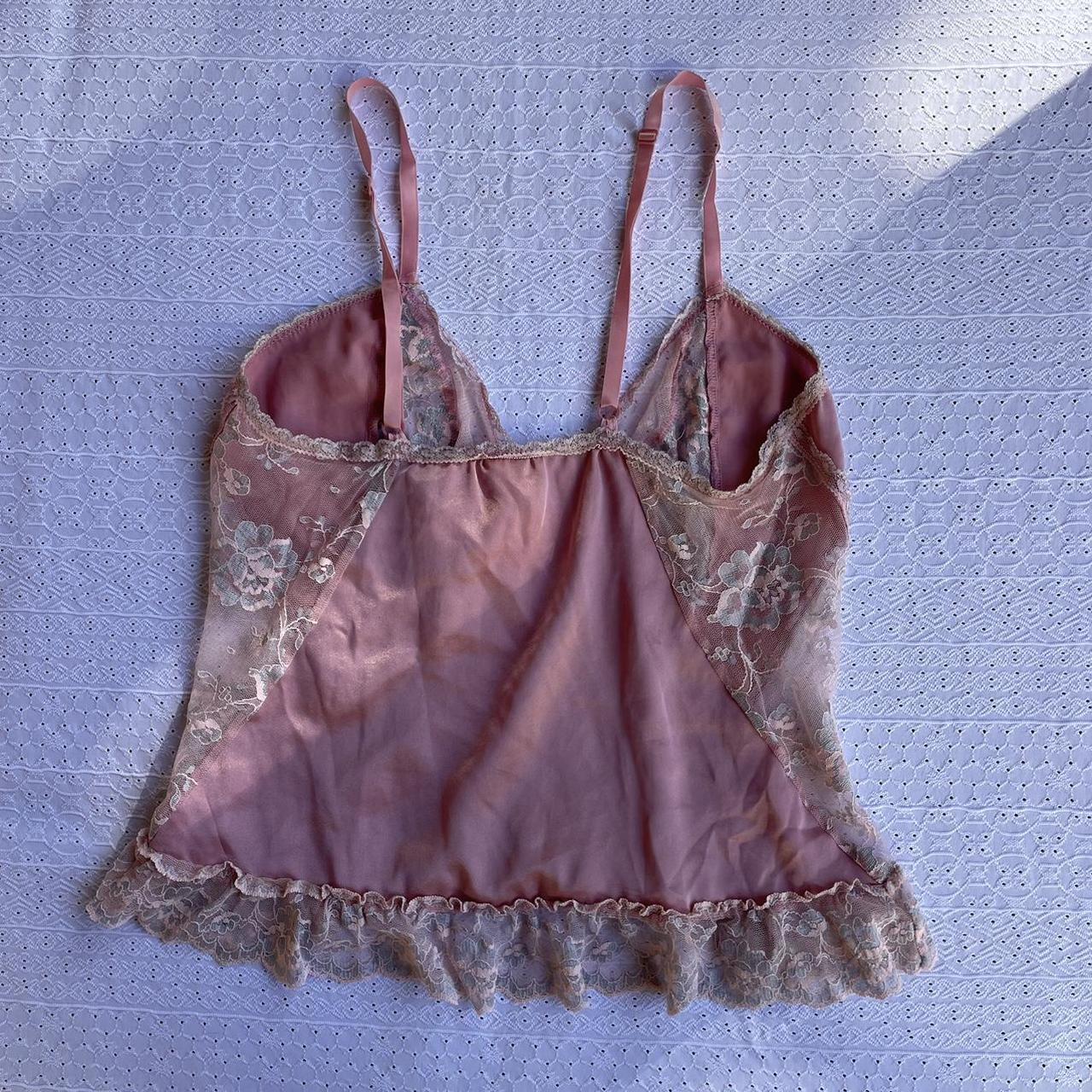 Pink lace lingerie cami Size small/medium - Depop