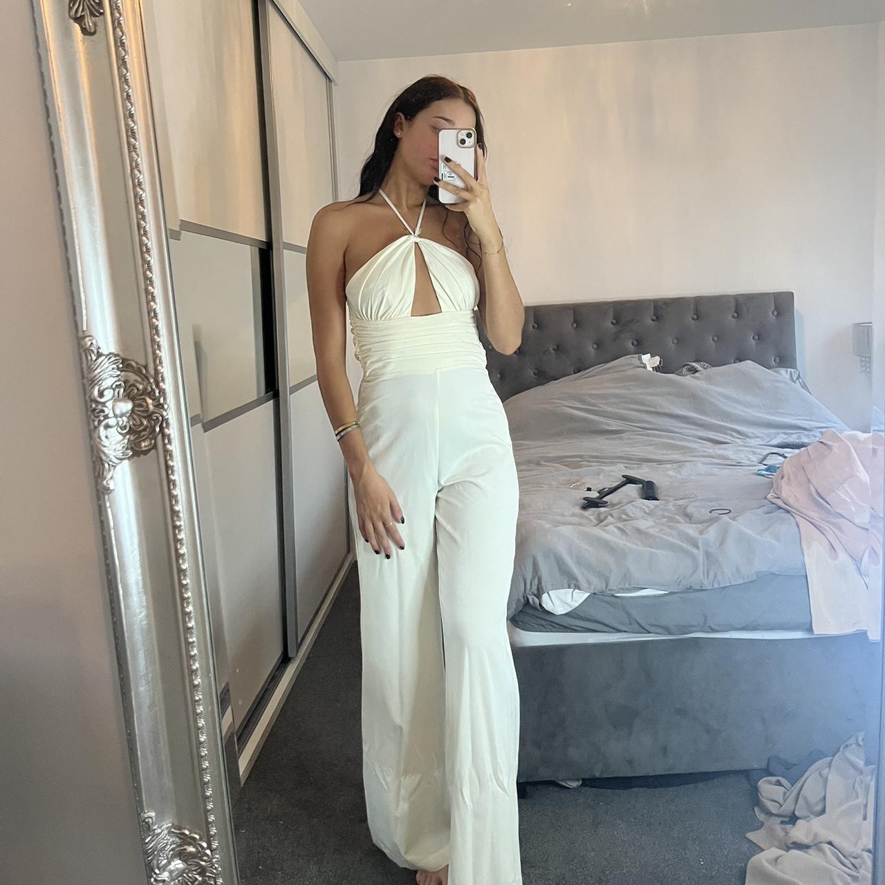 oh polly cream ‘summer glow’ halter neck wide leg... Depop