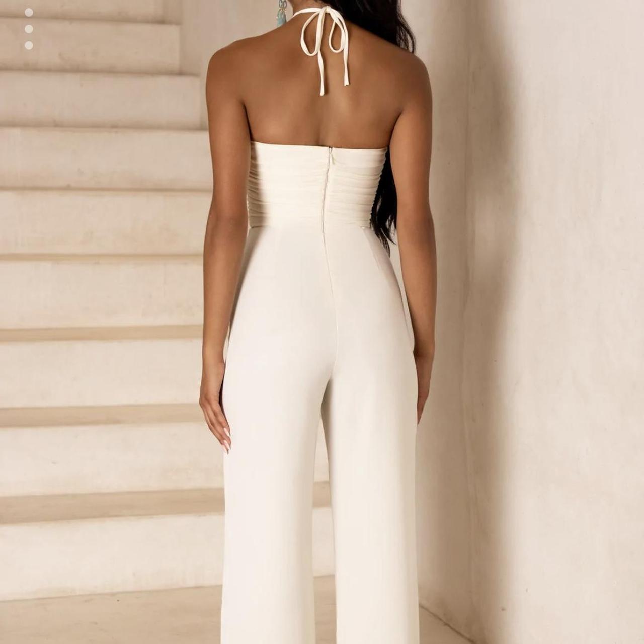 oh polly cream ‘summer glow’ halter neck wide leg... Depop