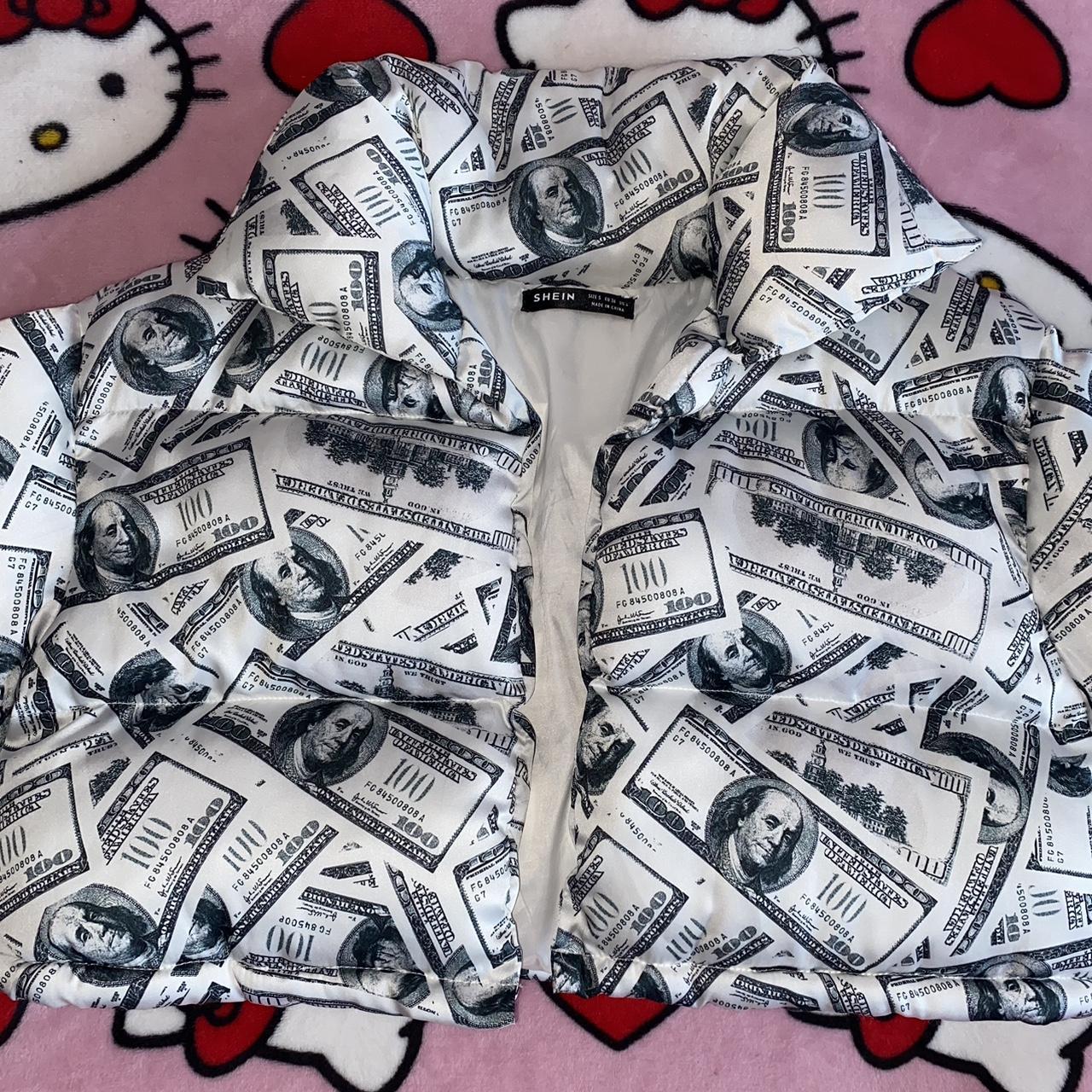 Dollar Print Open Front Crop Puffer Jacket 💵✨ Depop