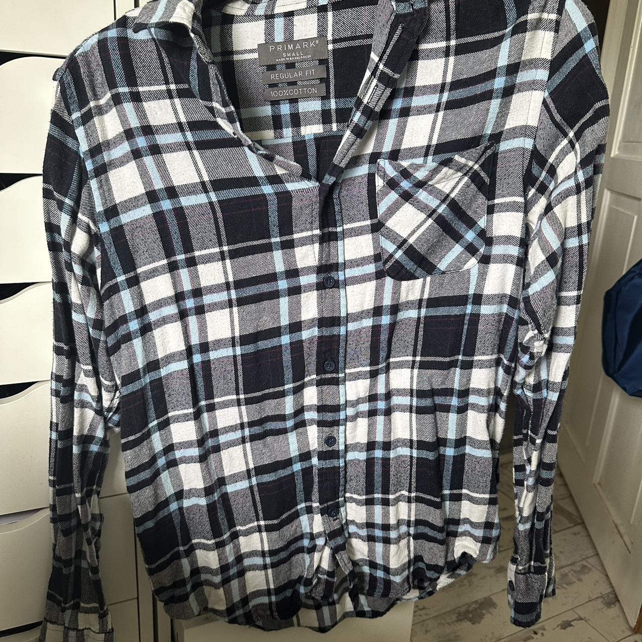 Primark, blue and white checked shirt 100% cotton... - Depop