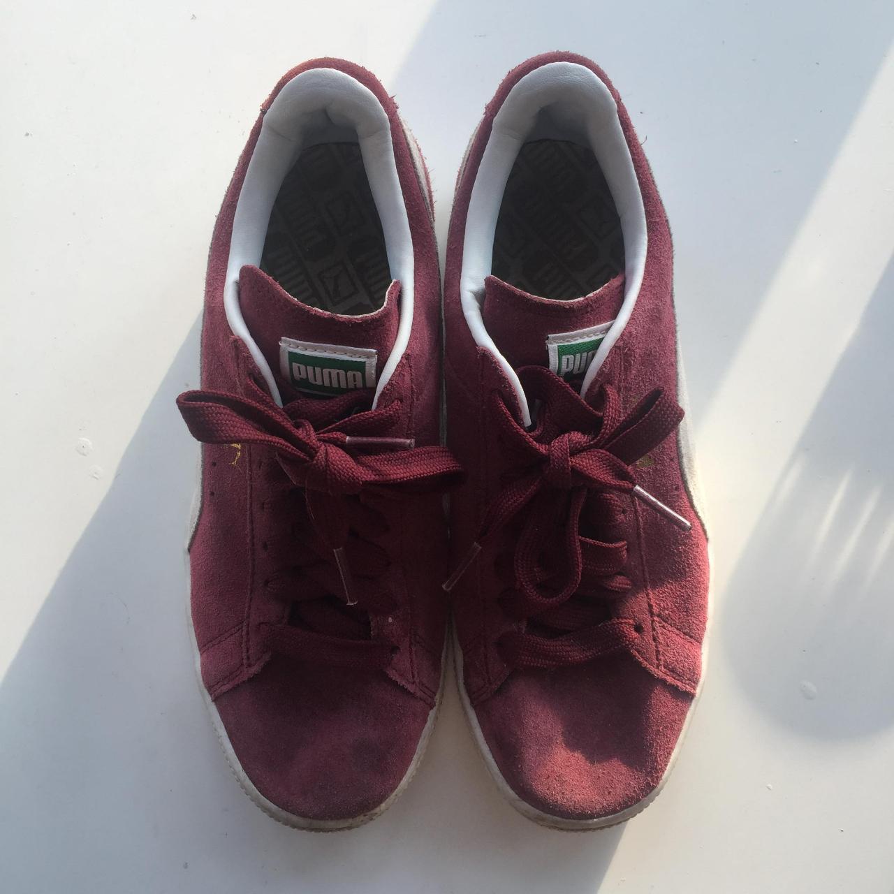 Burgundy Puma trainers in size 4 - Burgundy red... - Depop