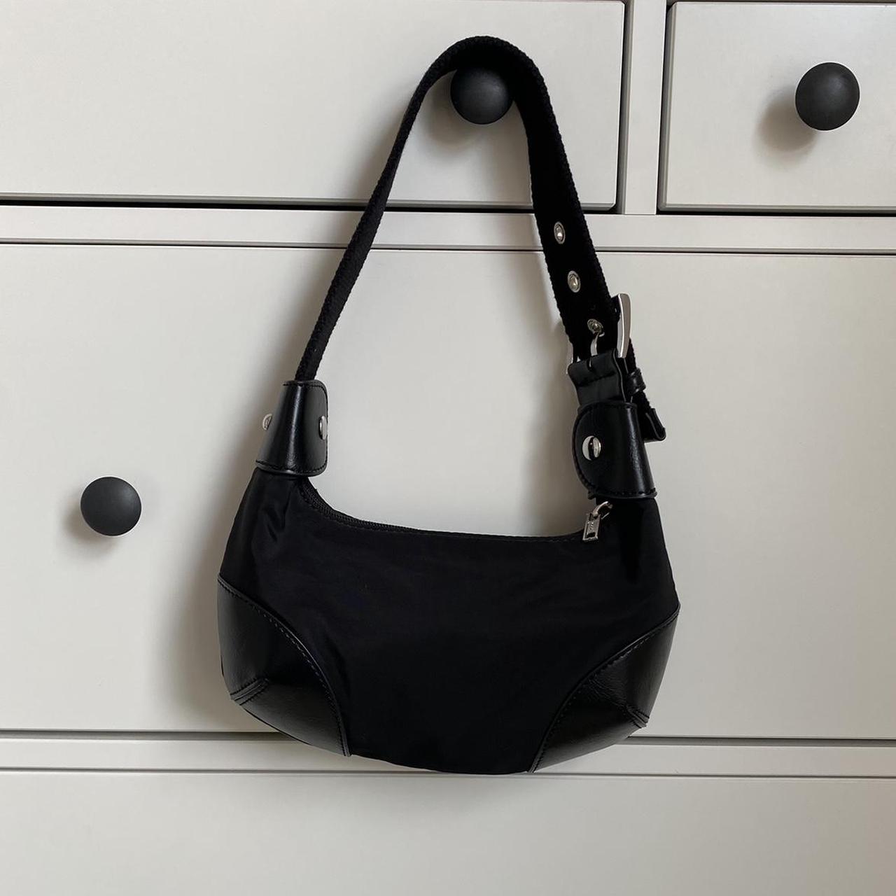 Brandy melville black nylon shoulder bag with silver... - Depop