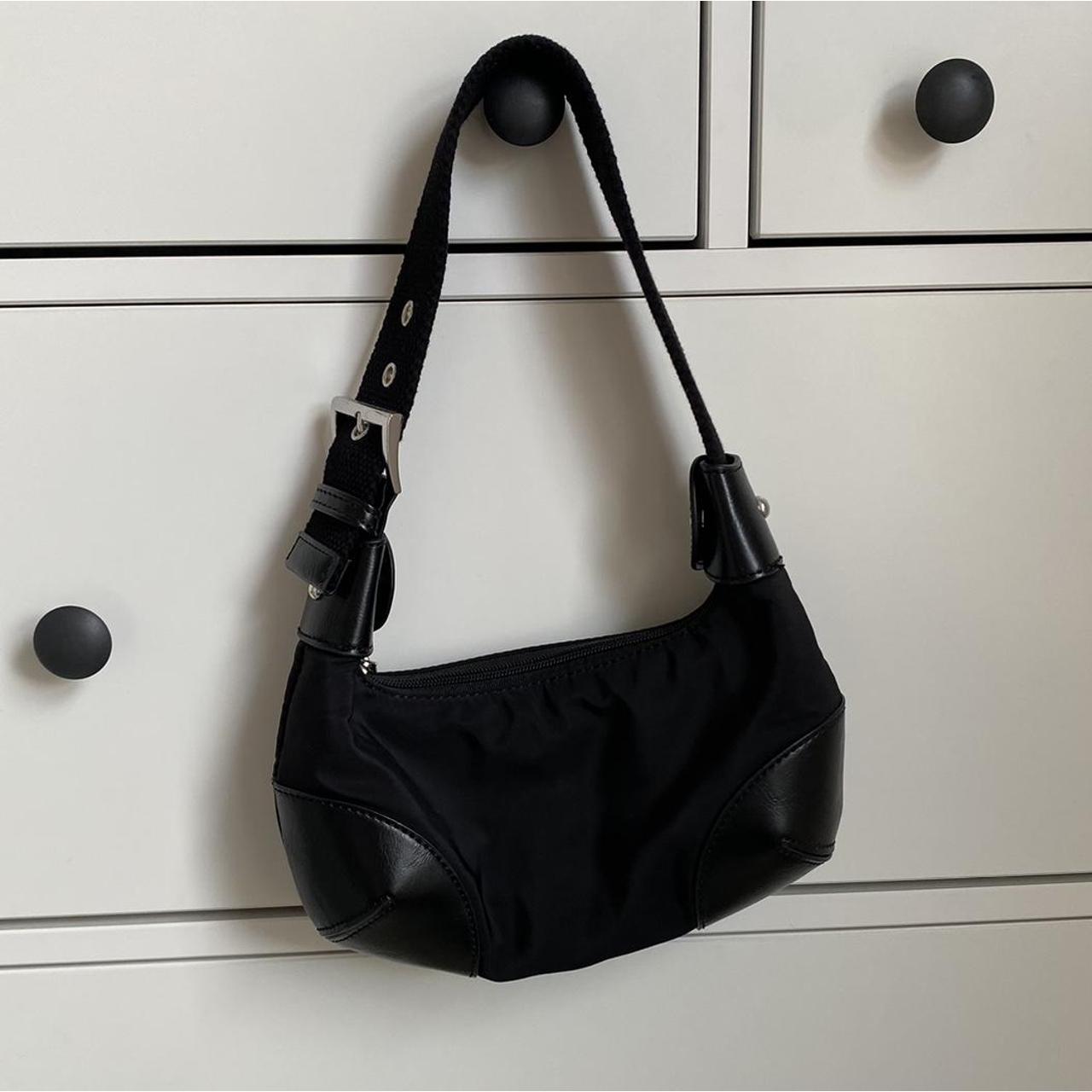 Brandy melville black nylon shoulder bag with silver... Depop