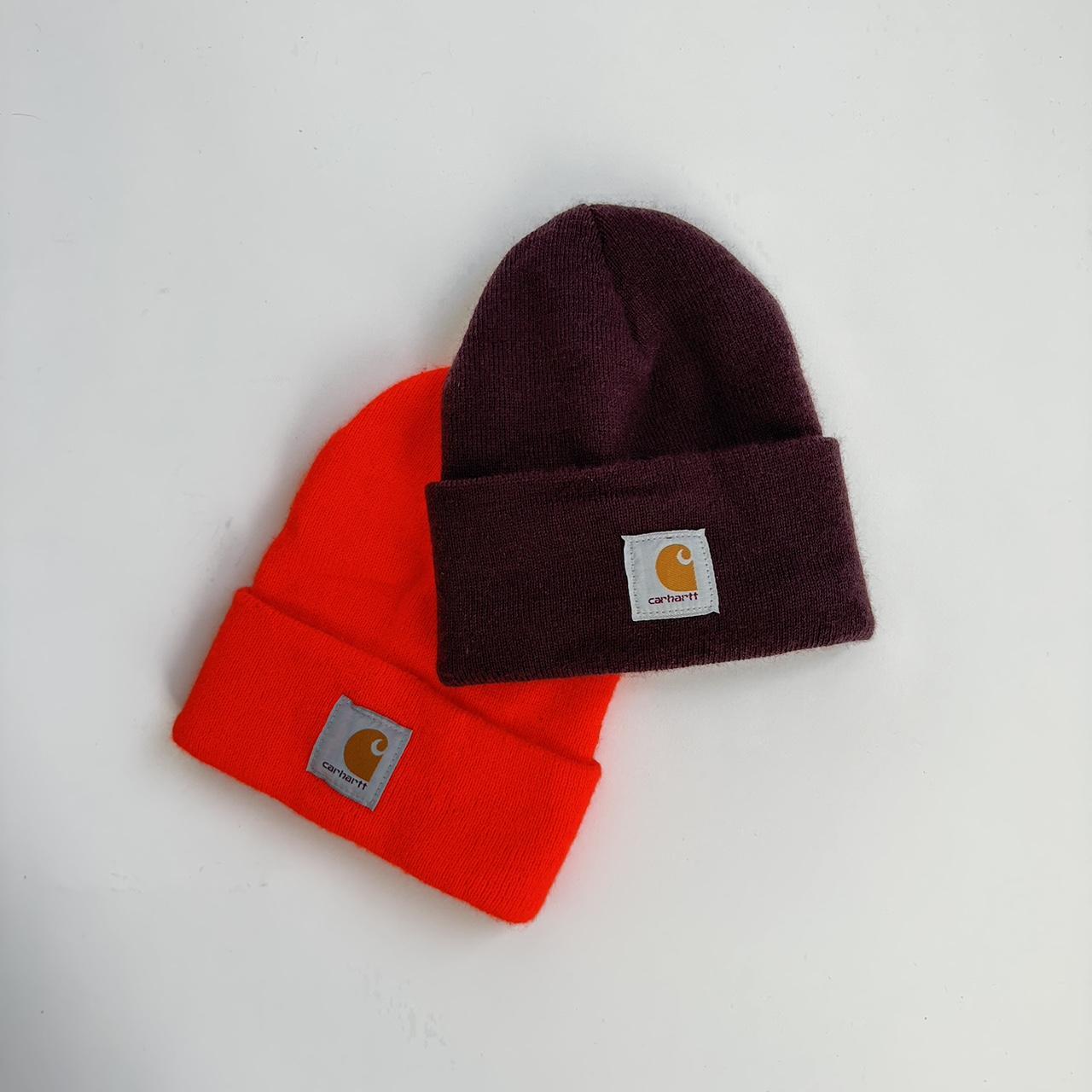 2 Carhartt beanies, maroon/mauve + neon orange Depop