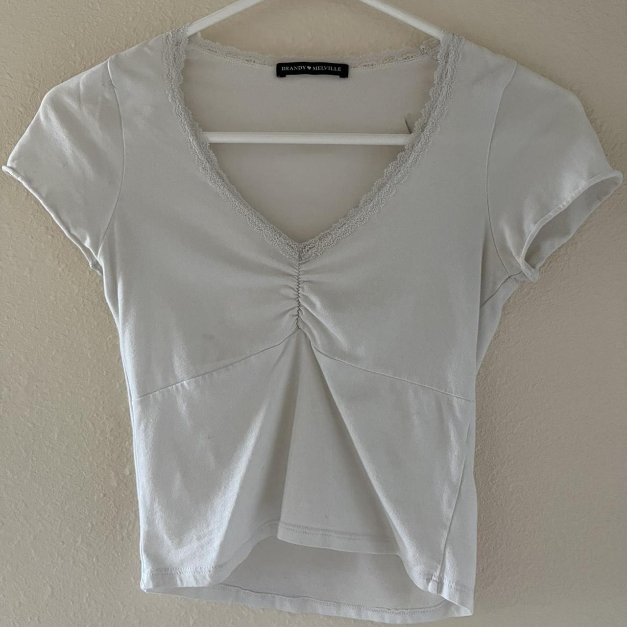 brandy melville white gina lace trim top Depop