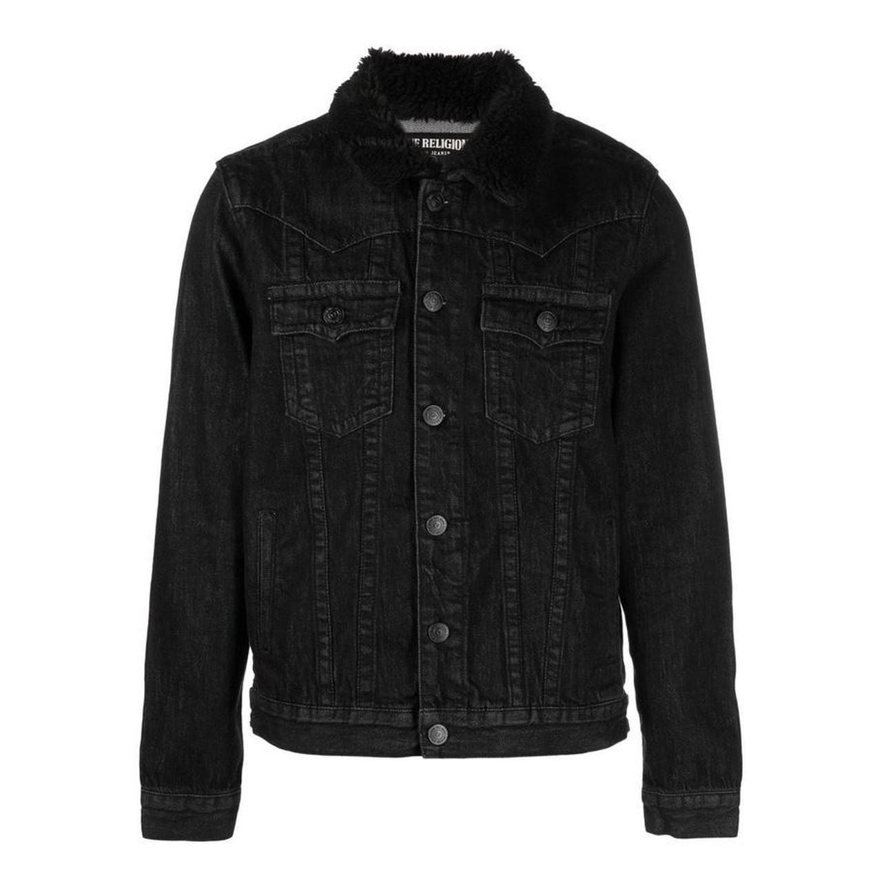 True Religion Jimmy Fleece Collar Jacket in black.... - Depop