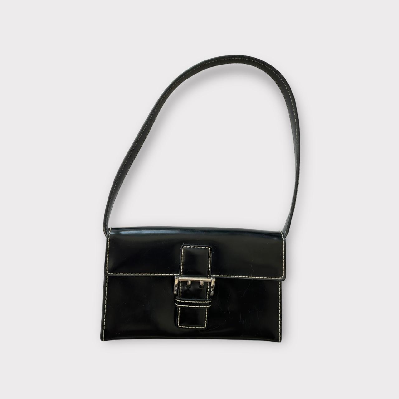 Prada - Black & Cream Patent Leather Shoulder Bag