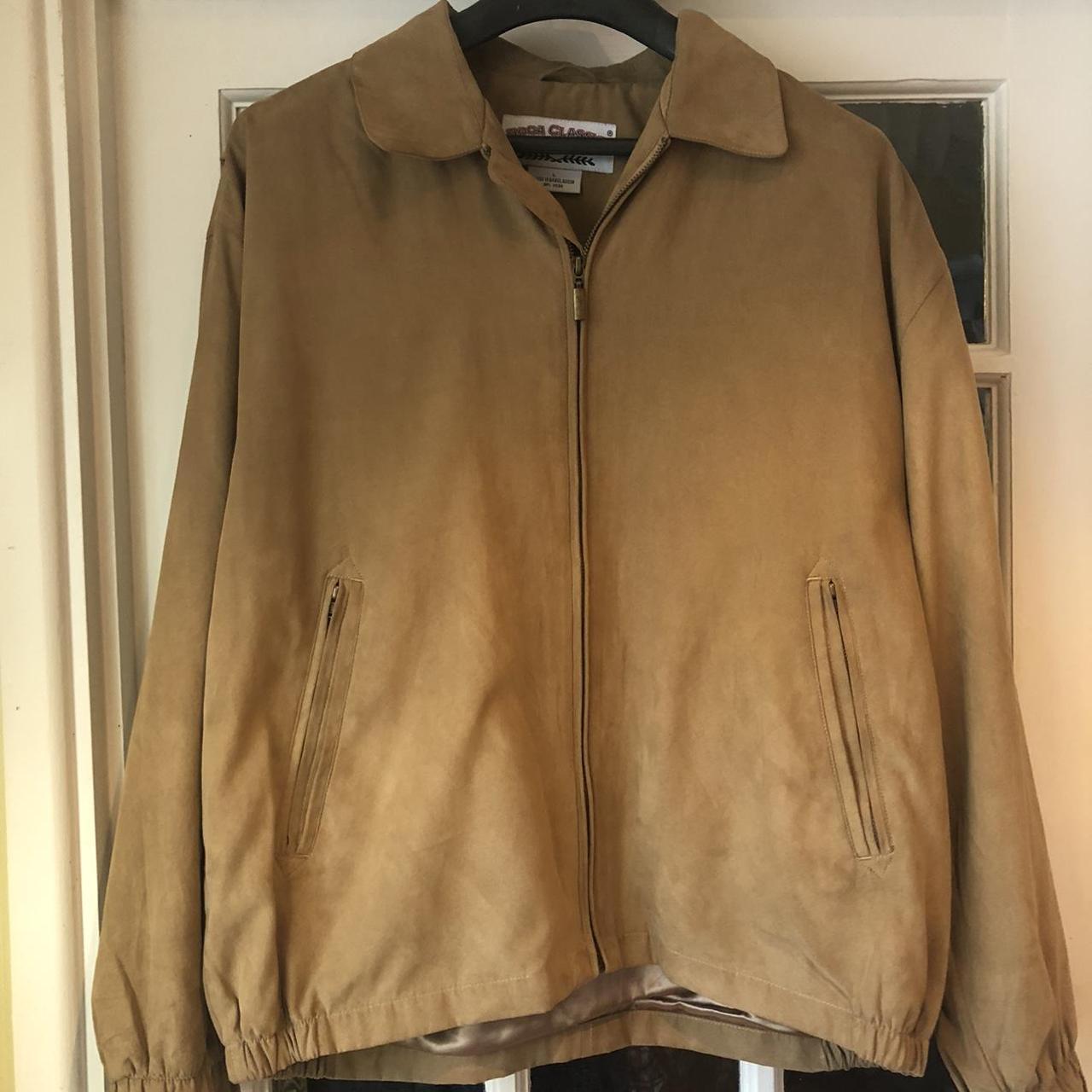 Faux suede camel jacket large. Hardly worn great... - Depop
