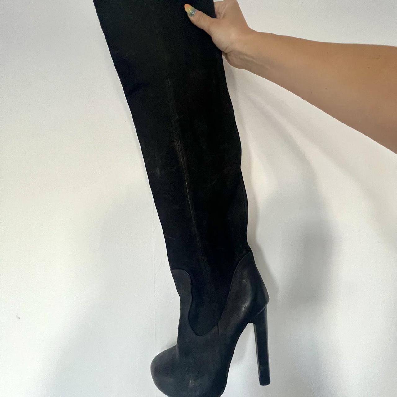 All Saints over the knee leather high heel... - Depop