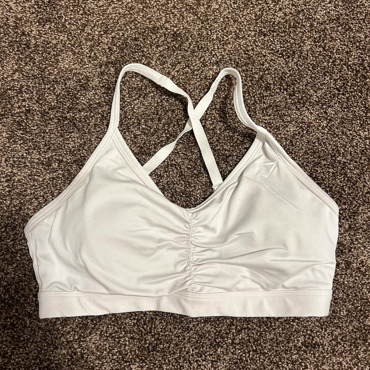 white gymshark ruched sports bra size medium Depop