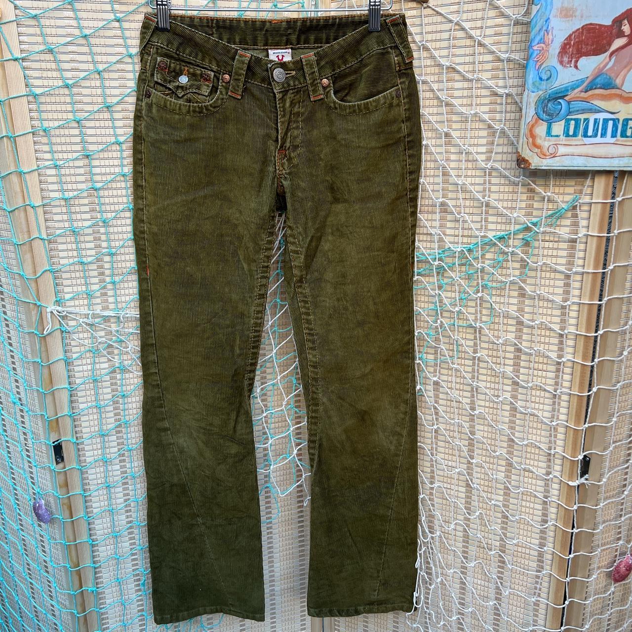 True Religion Green Corduroy Jeans Size: 28 (run... - Depop