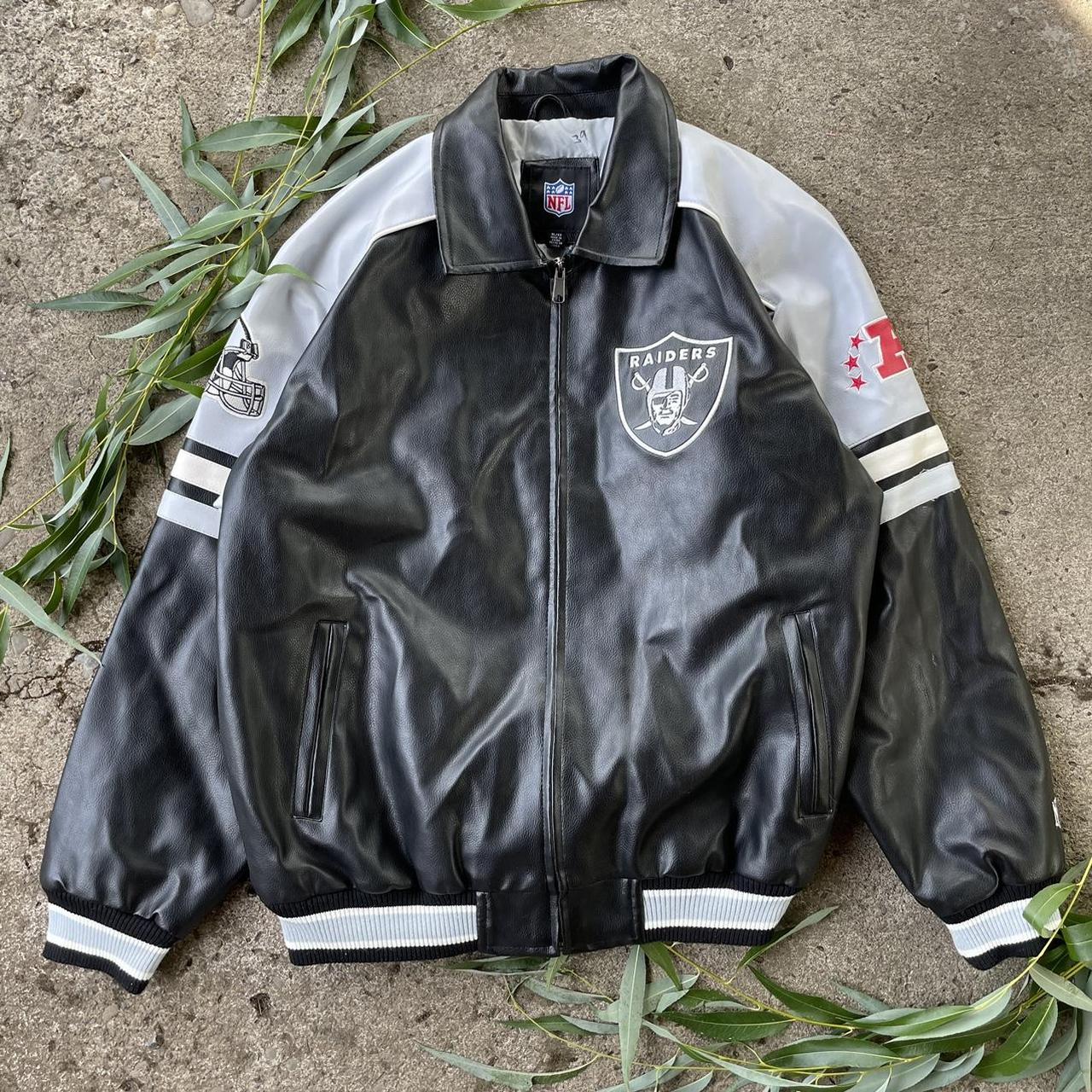 Black Gray Oakland Raiders NFL Leather Jacket