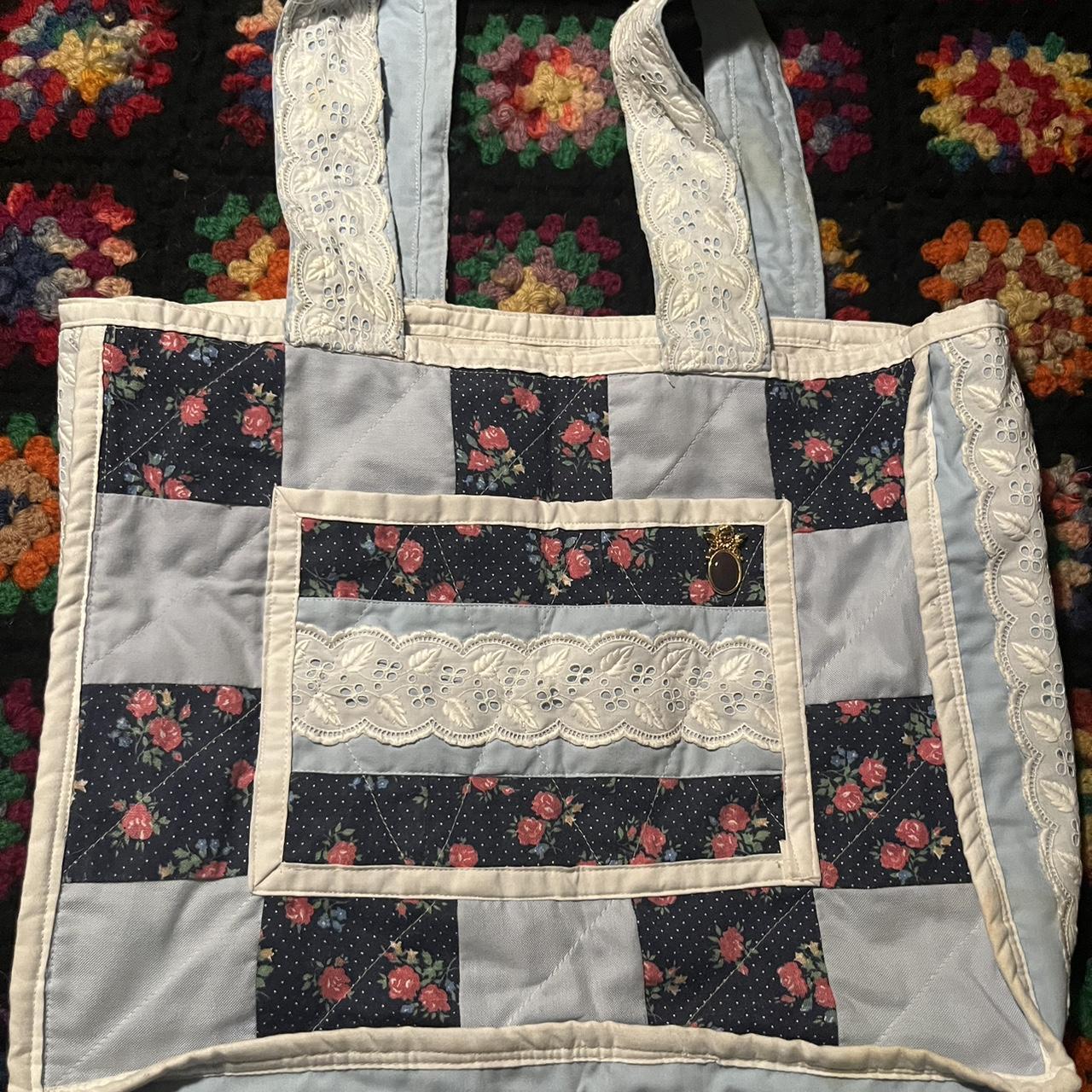 handmade quilted tote bag 💌 Includes cherub pin!... - Depop