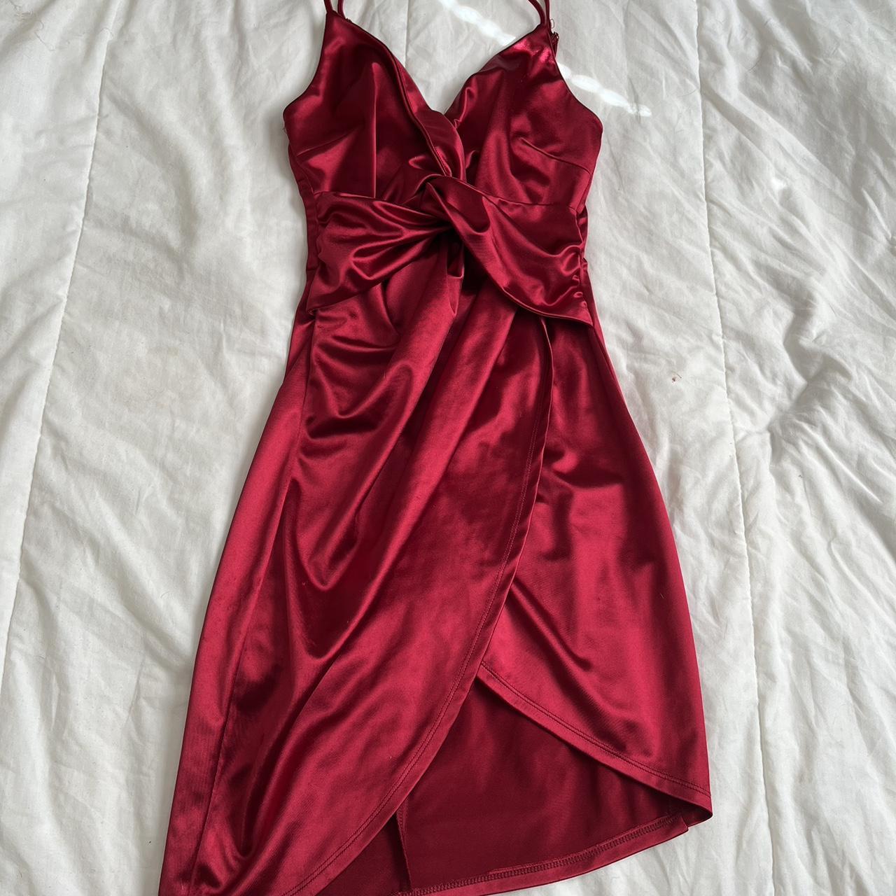 Satin red dress - in great condition - size small... - Depop