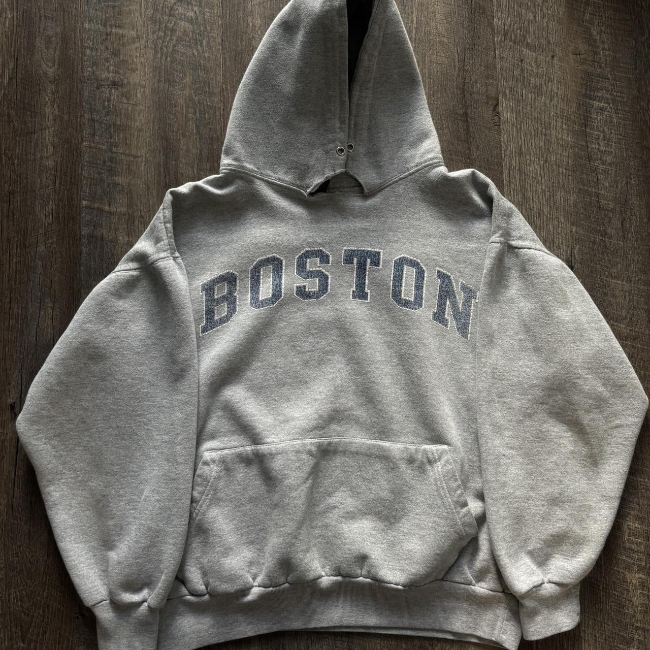 Cropped boxy Boston vintage style hoodie Sz L but... - Depop