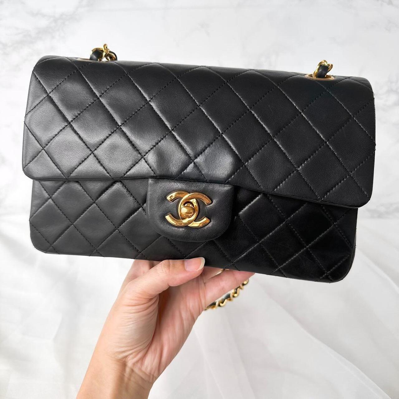 Chanel so black jumbo classic flap in lamb with - Depop