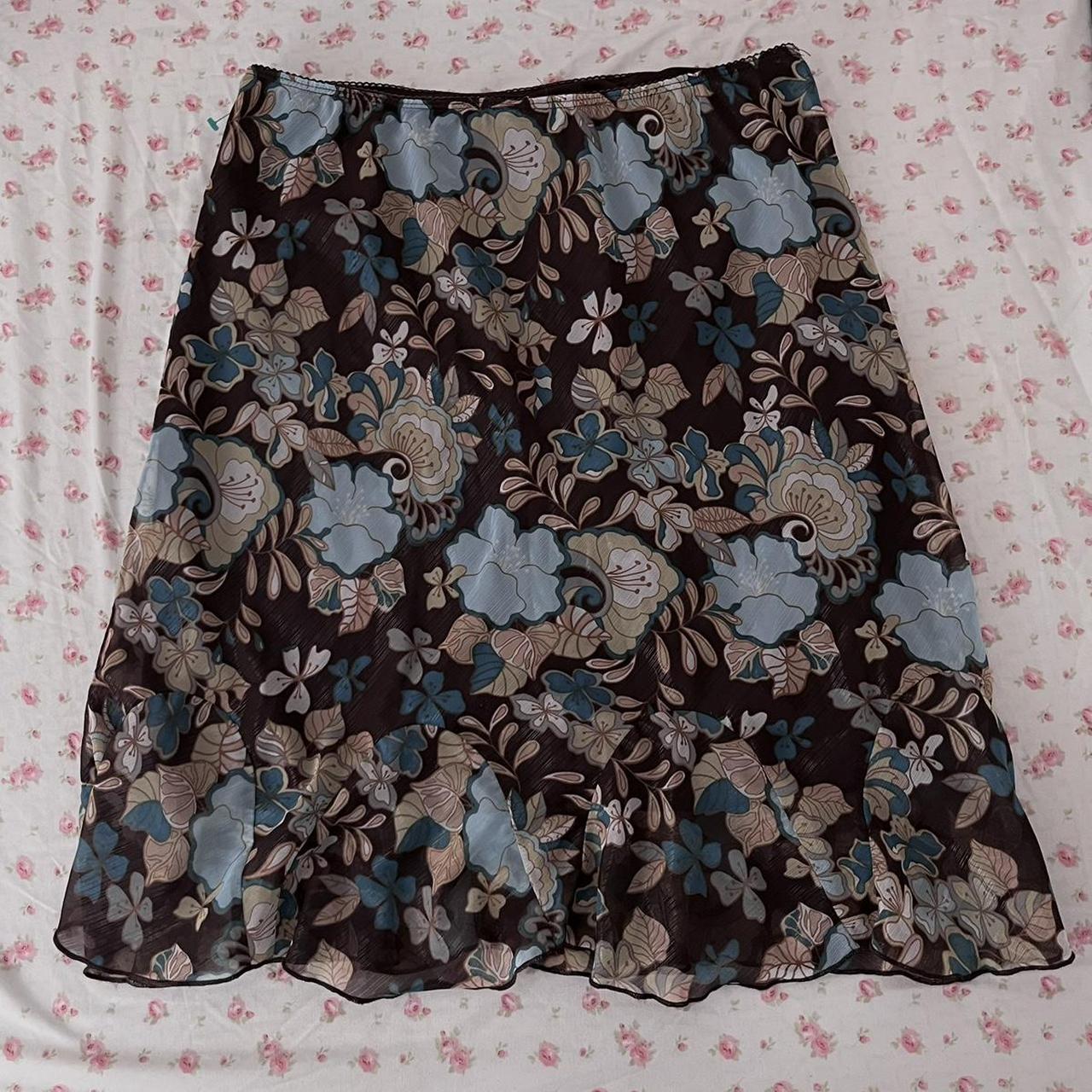 boho floral long skirt 2000s vintage floral skirt... - Depop