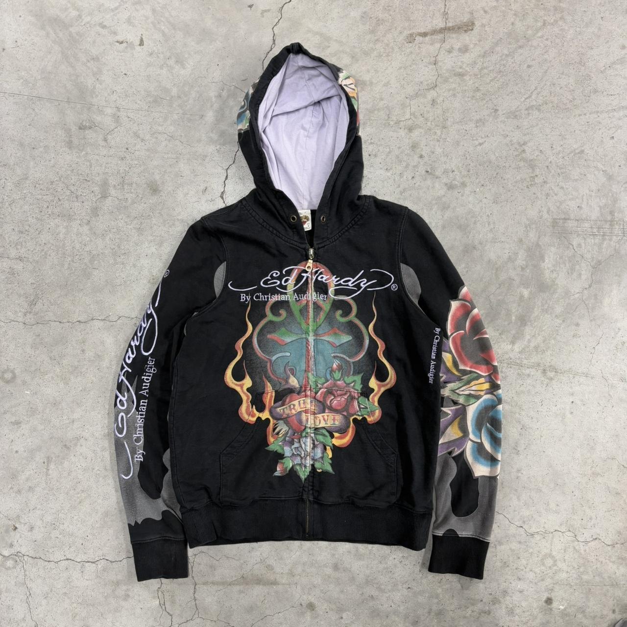 2000s Christian Audigier (Ed Hardy) zip up with gold | Depop