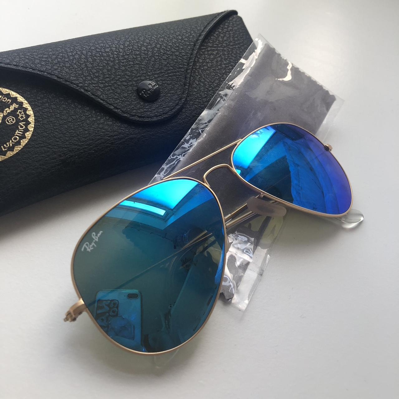 Ray Ban aviator sunglasses Blue reflective lenses, - Depop