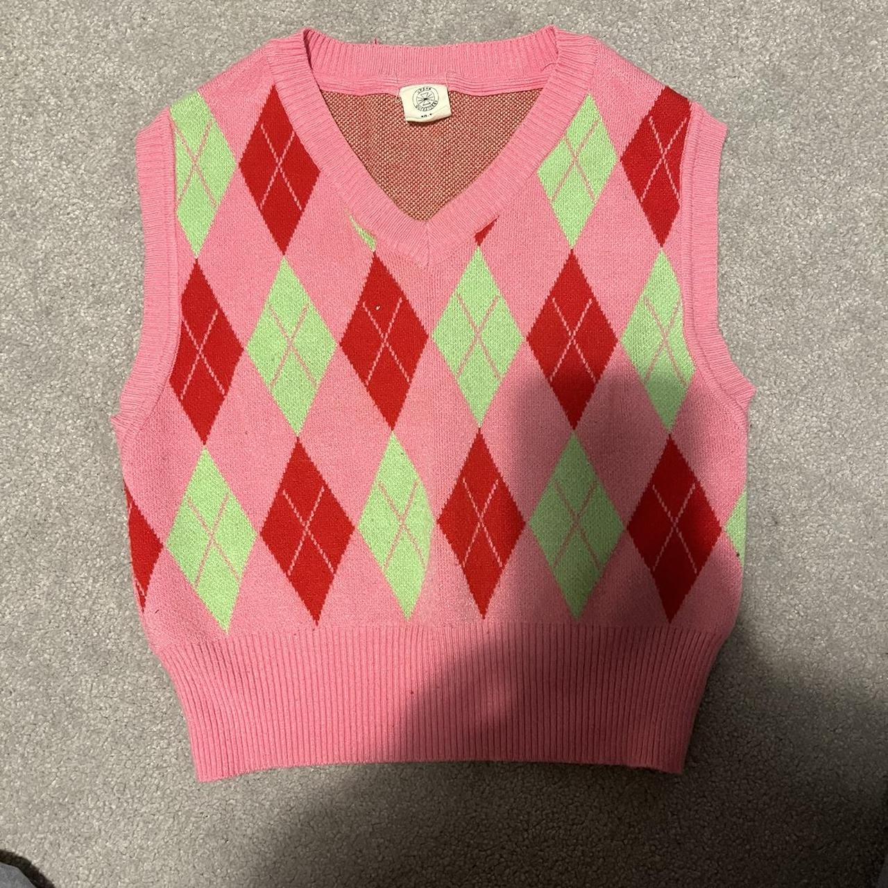 Urban outfitters green and pink argyle knit sweater... Depop