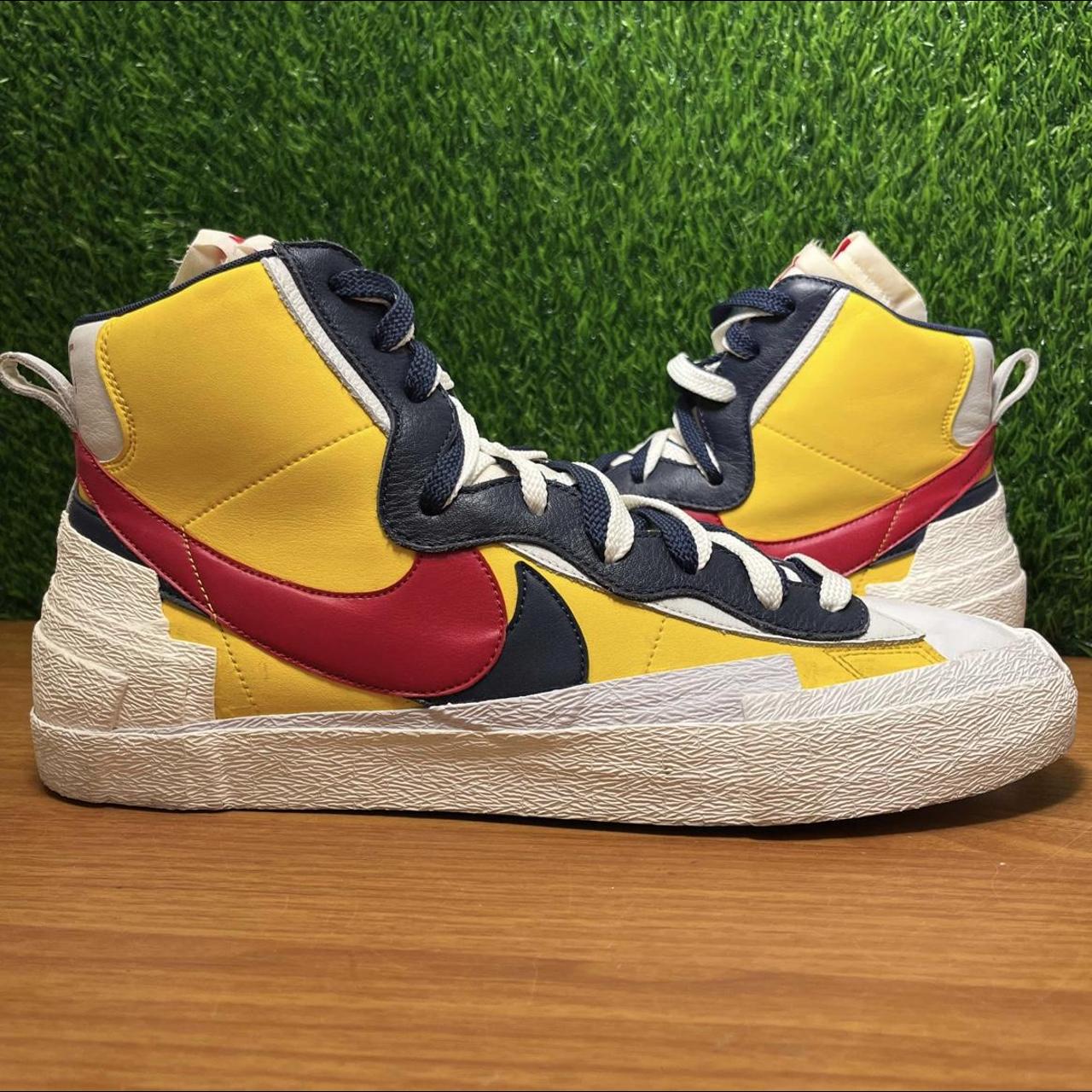 Nike x Sacai Blazer Mid Snow Beach Maize Yellow Navy. Depop