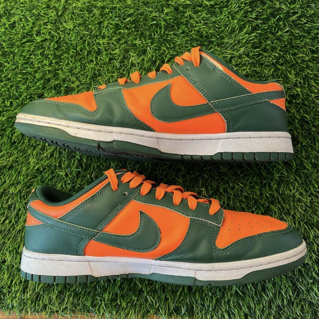 Nike Dunk Low Miami Hurricanes Green Orange Size | Depop Nike Dunk Low Miami Hurricanes Green Orange Size | Depop