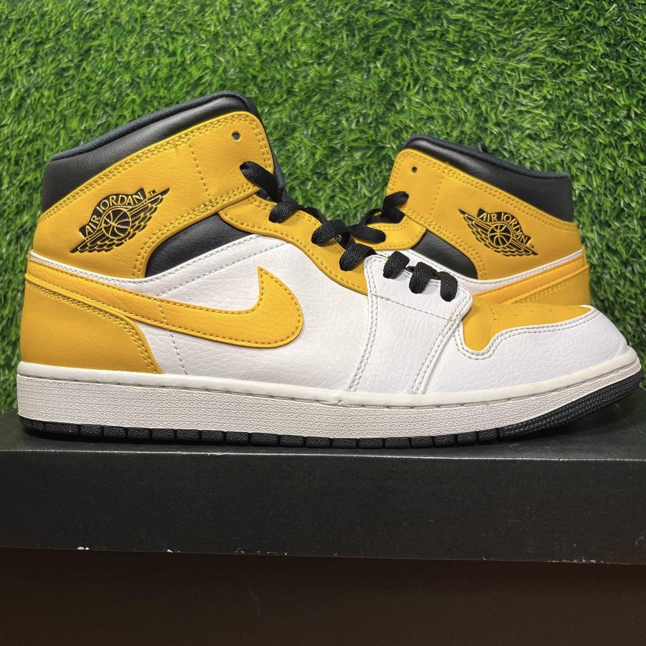 Nike Air Jordan 1 Mid University Gold Yellow White... - Depop