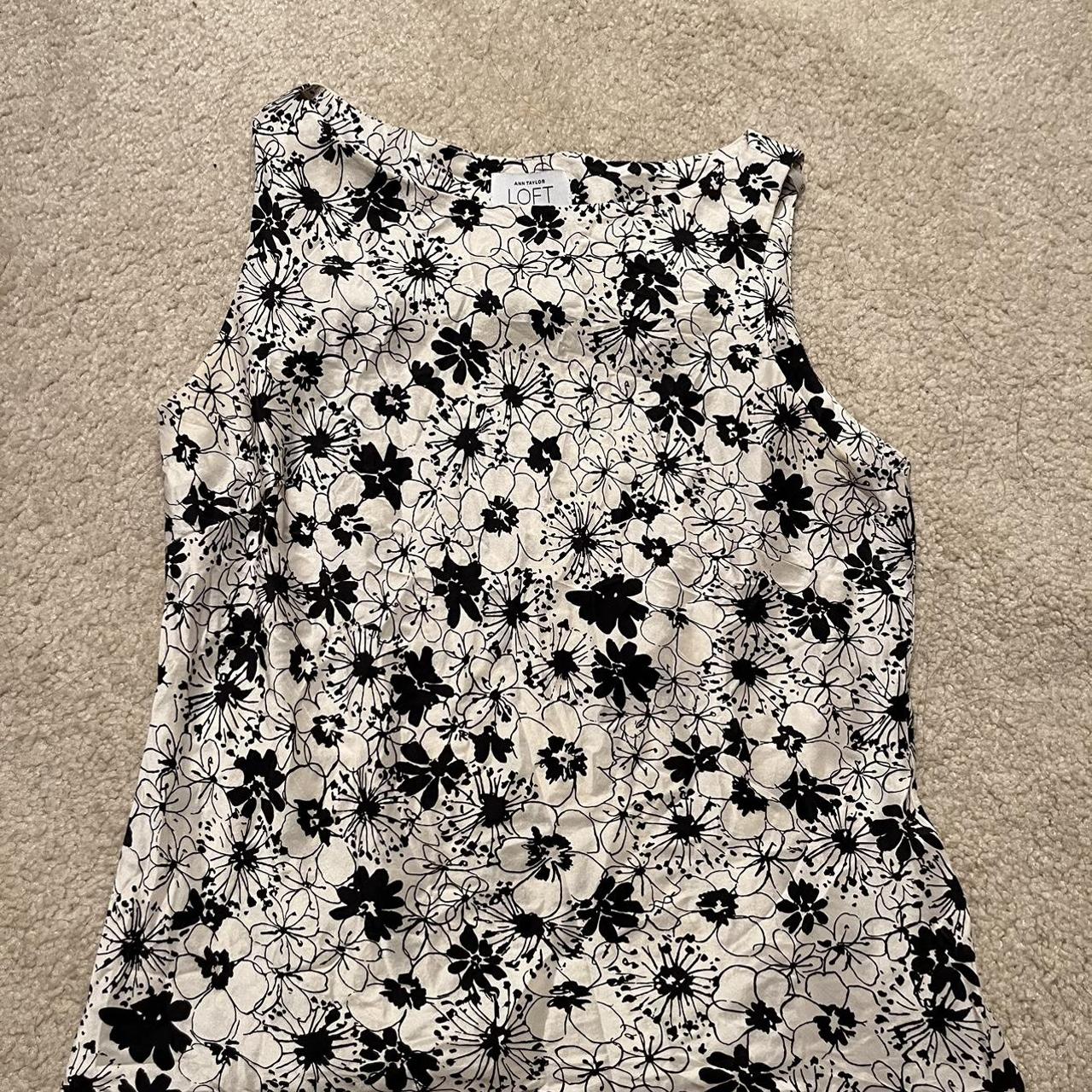 Black and white floral high neck silk tank top from... - Depop