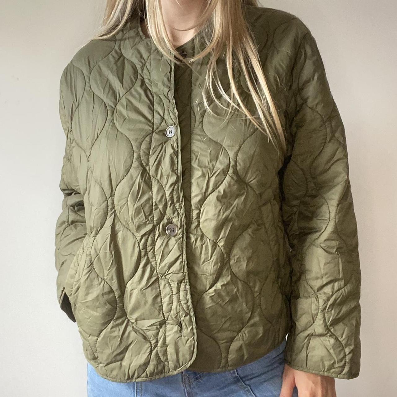 army green quilted jacket Size 68 Great... Depop