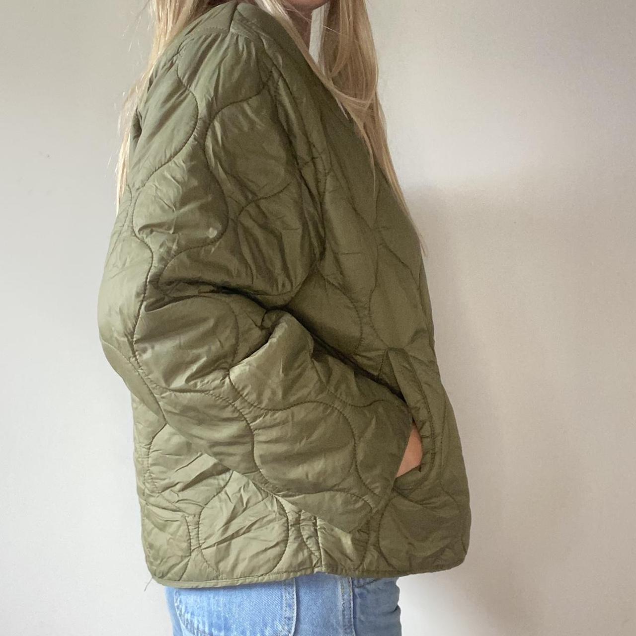 army green quilted jacket Size 68 Great... Depop