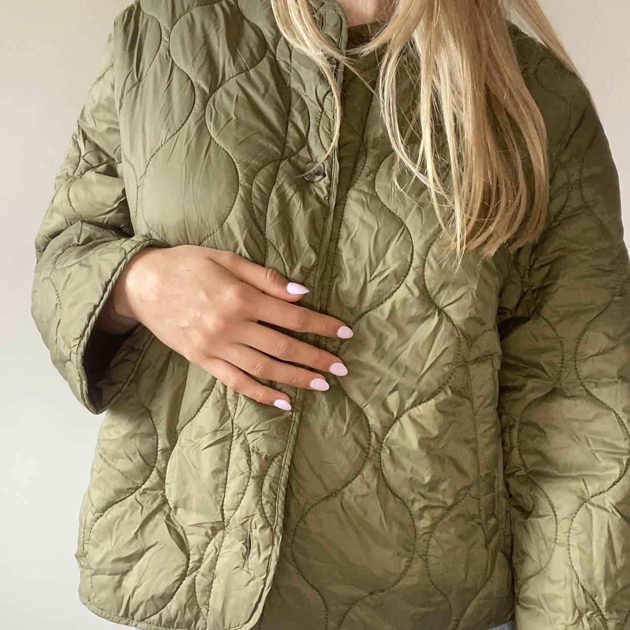 army green quilted jacket Size 68 Great... Depop