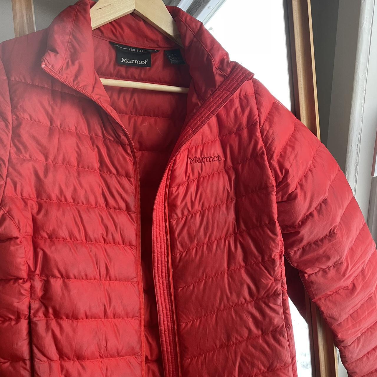 Bright red Marmot puffer In good condition, size S - Depop